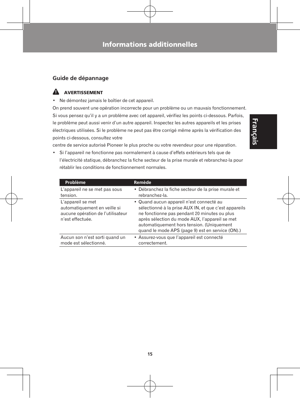 Informations additionnelles, Français | Pioneer XW-BTS5-W User Manual | Page 33 / 112