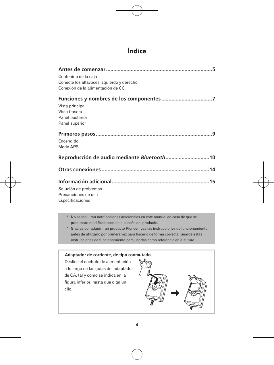 Sistema de altavoces inalámbrico, Manual de instrucciones, Índice | Pioneer XW-BTS5-W User Manual | Page 40 / 112