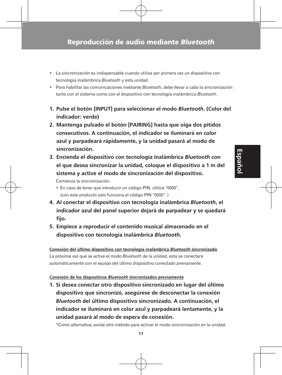 Español, Reproducción de audio mediante bluetooth | Pioneer XW-BTS5-W User Manual | Page 47 / 112