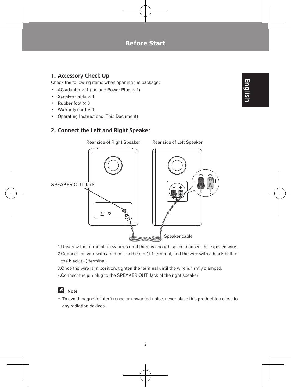 Before start, English | Pioneer XW-BTS5-W User Manual | Page 5 / 112