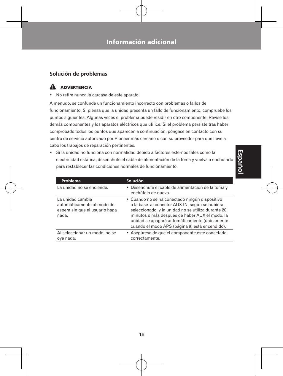 Información adicional, Español | Pioneer XW-BTS5-W User Manual | Page 51 / 112