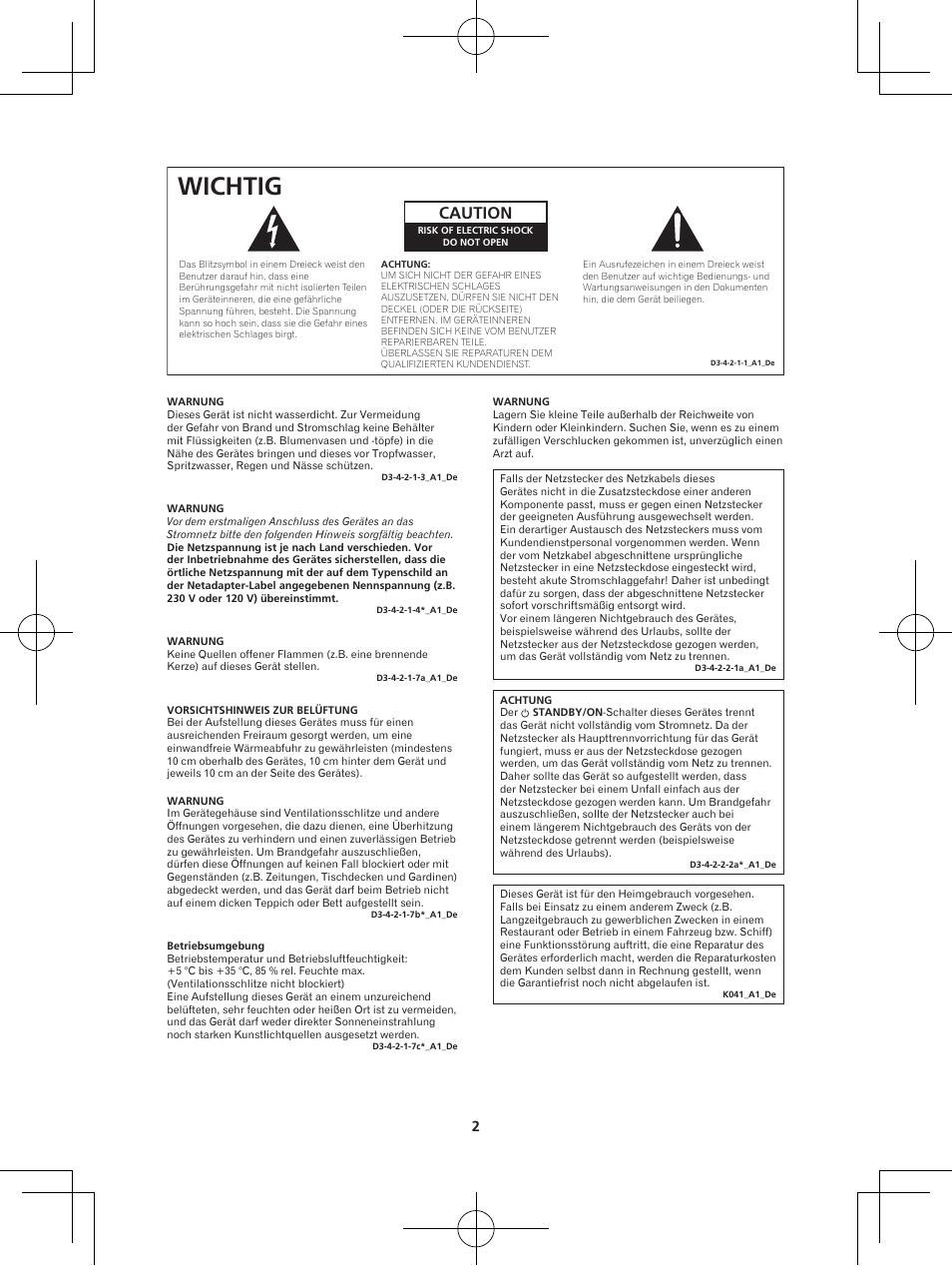 Wichtig, Caution | Pioneer XW-BTS5-W User Manual | Page 56 / 112