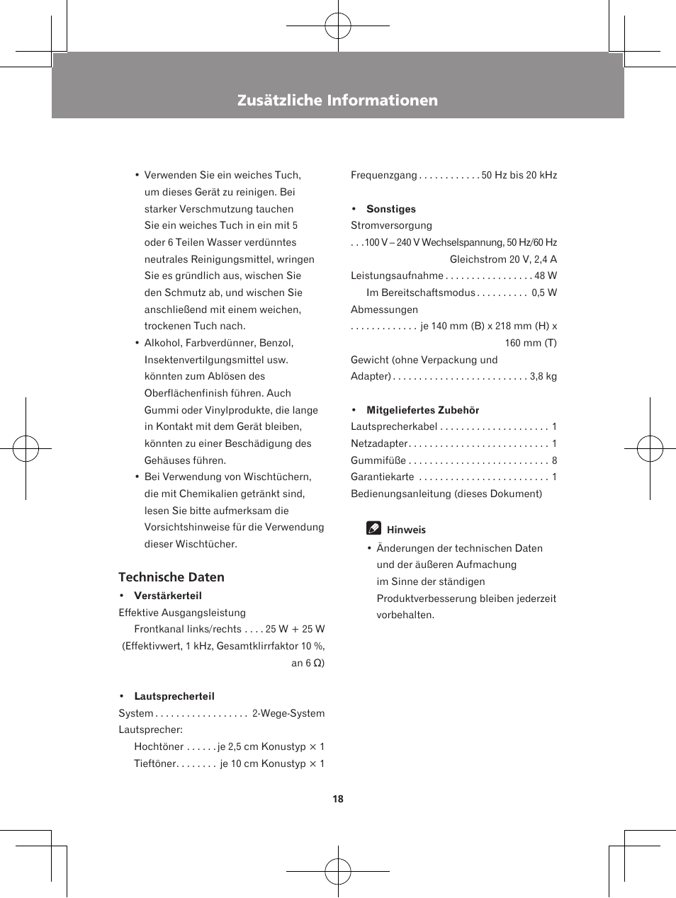 Zusätzliche informationen, Technische daten | Pioneer XW-BTS5-W User Manual | Page 72 / 112