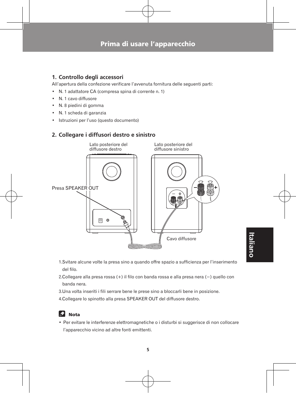 Prima di usare l’apparecchio, Italiano | Pioneer XW-BTS5-W User Manual | Page 77 / 112