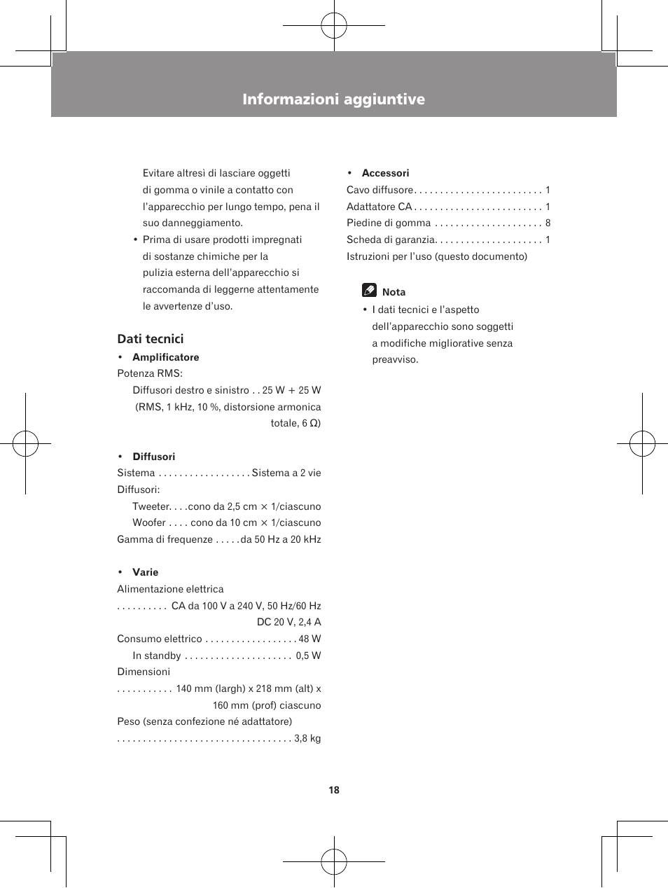 Informazioni aggiuntive, Dati tecnici | Pioneer XW-BTS5-W User Manual | Page 90 / 112