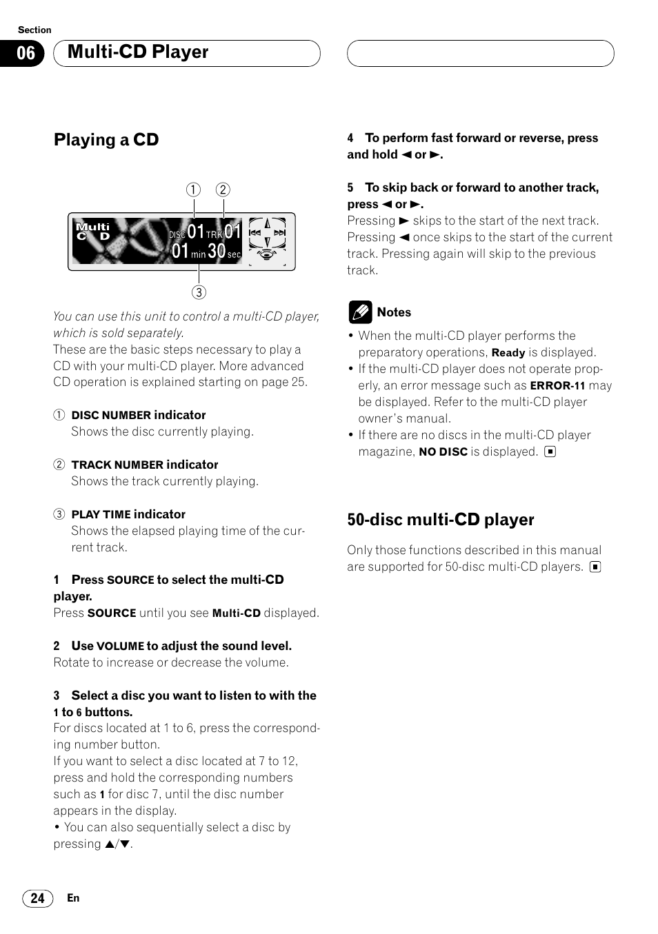 Multi-cd player, Playing a cd, Disc multi-cd player | Pioneer DEH-P6400R User Manual | Page 24 / 96