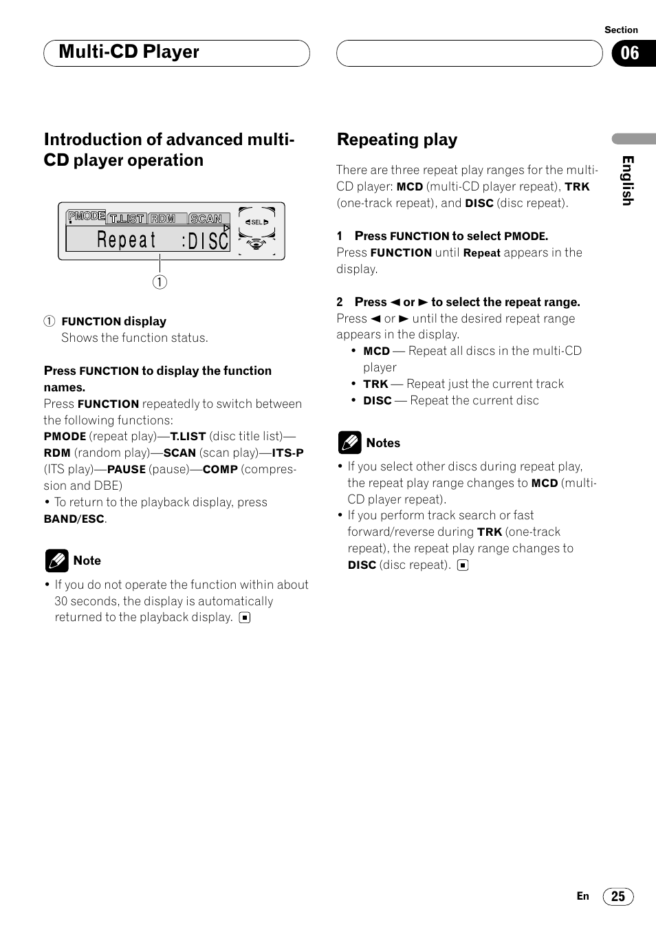 Introduction of advanced multi-cd player, Operation 25, Repeating play 25 | Multi-cd player, Repeating play | Pioneer DEH-P6400R User Manual | Page 25 / 96