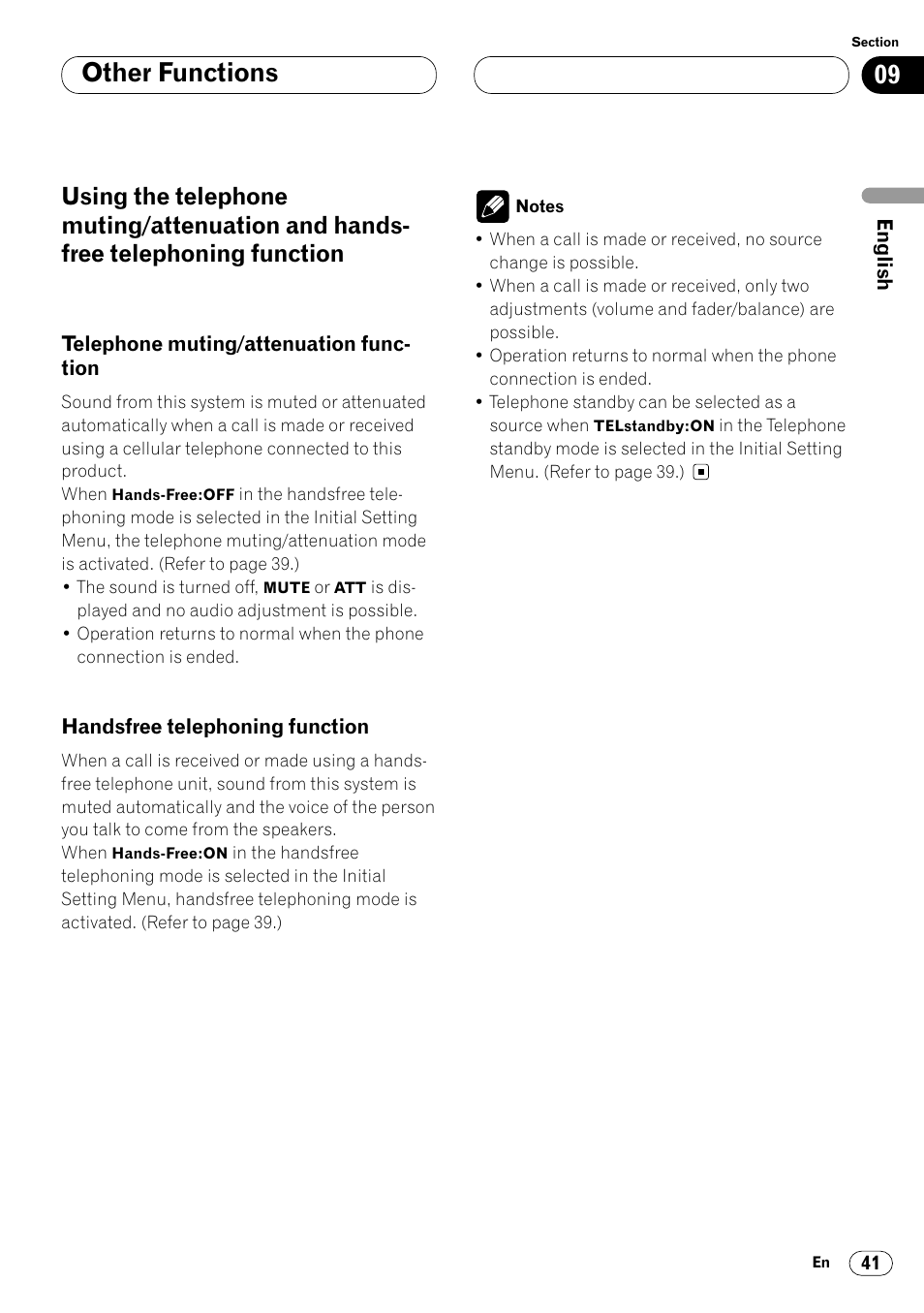 Using the telephone muting/attenuation, Function 41, Handsfree telephoning function 41 | Other functions | Pioneer DEH-P6400R User Manual | Page 41 / 96