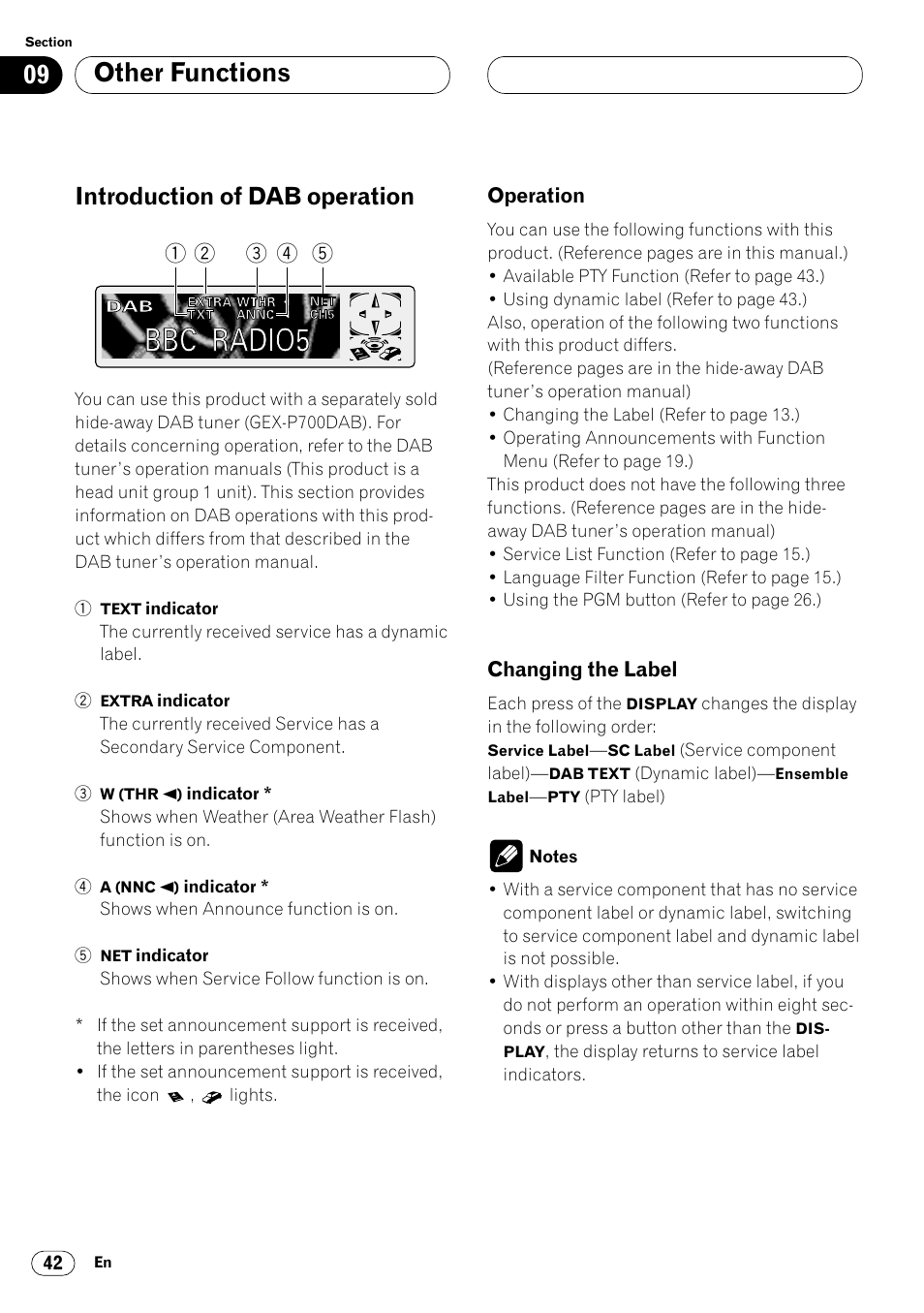 Introduction of dab operation 42, Operation 42 • changing the label 42, Other functions | Introduction of dab operation | Pioneer DEH-P6400R User Manual | Page 42 / 96