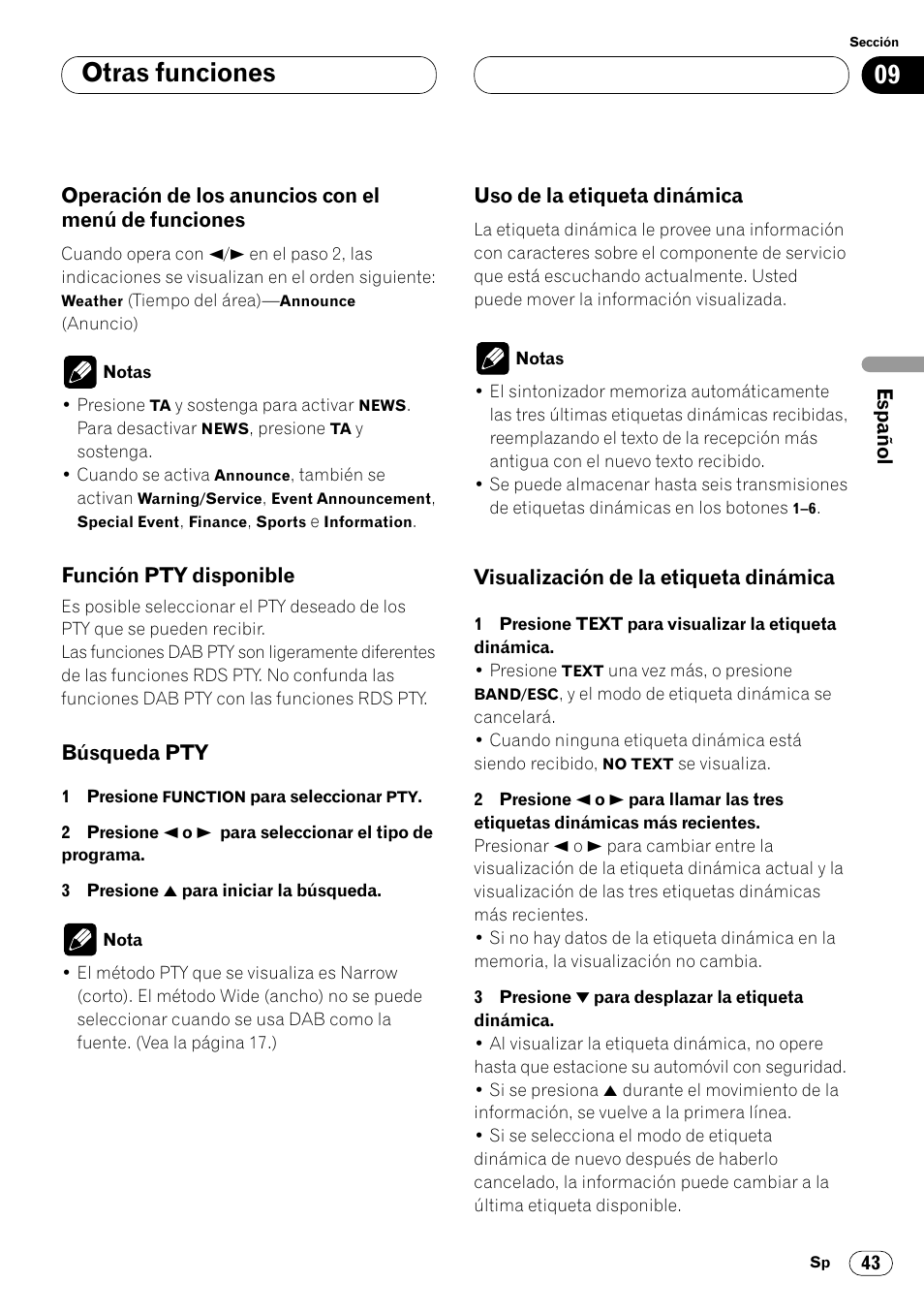 Operación de los anuncios con el menú, De funciones 43, Otras funciones | Pioneer DEH-P6400R User Manual | Page 89 / 96