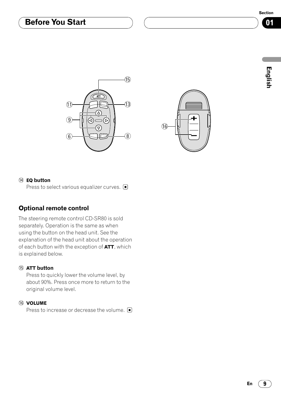 Optional remote control 9, Before you start | Pioneer DEH-P6400R User Manual | Page 9 / 96
