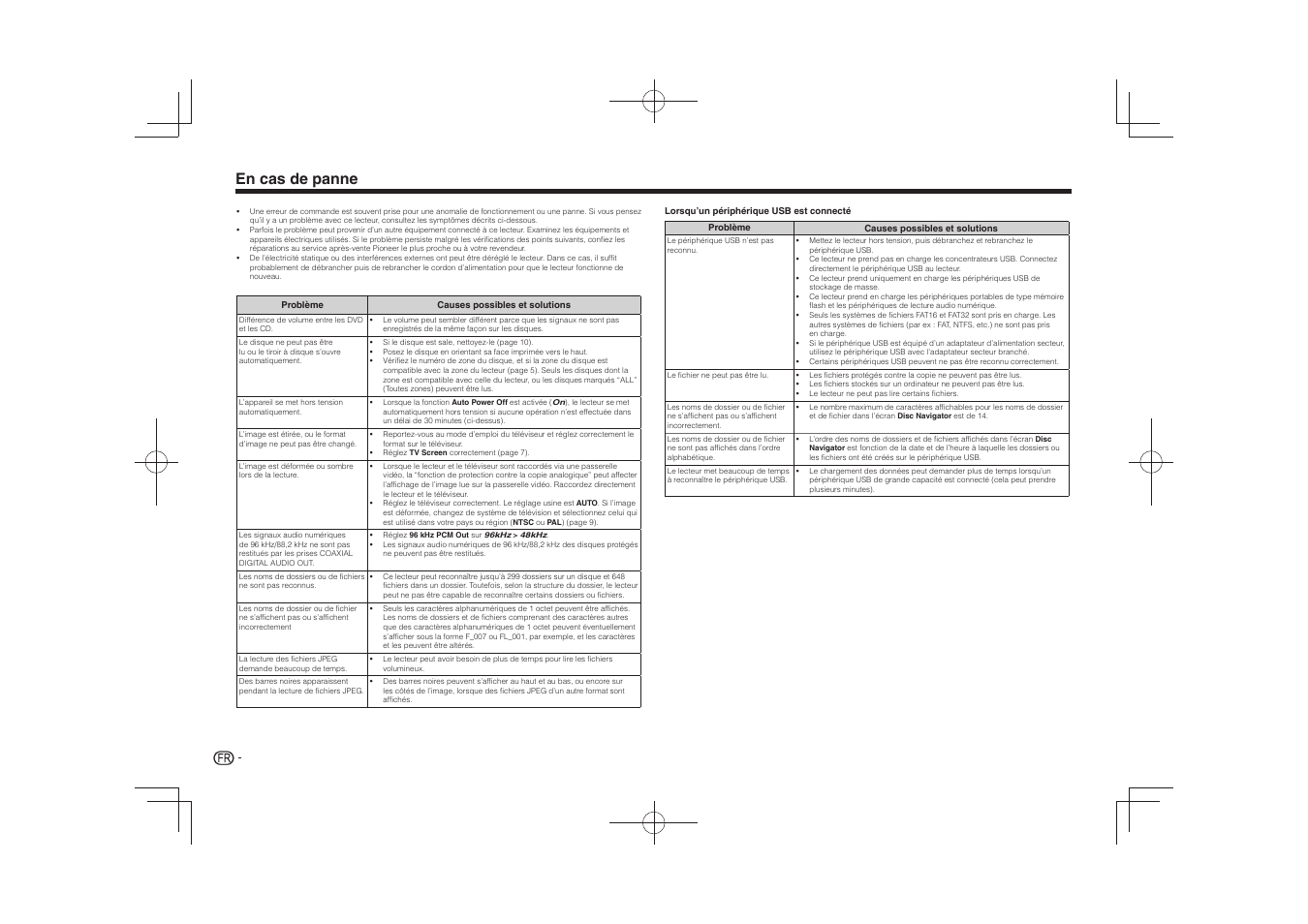 En cas de panne | Pioneer DV-2240 User Manual | Page 18 / 64