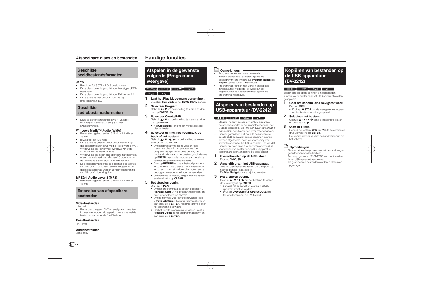 Handige functies, Afspelen van bestanden op usb-apparatuur (dv-2242) | Pioneer DV-2240 User Manual | Page 46 / 64