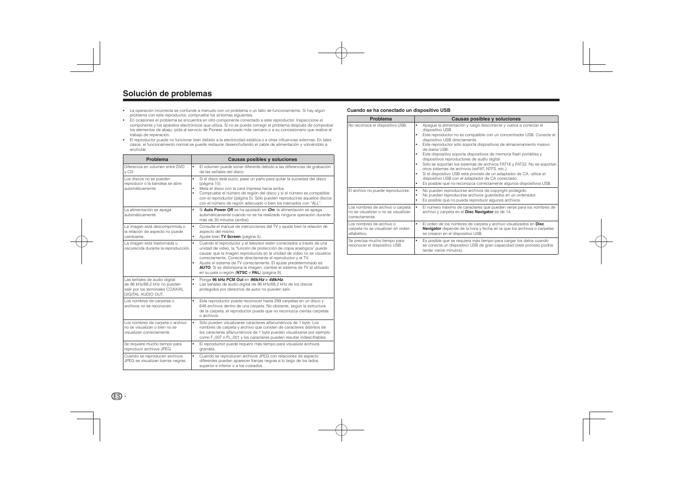 Solución de problemas | Pioneer DV-2240 User Manual | Page 58 / 64