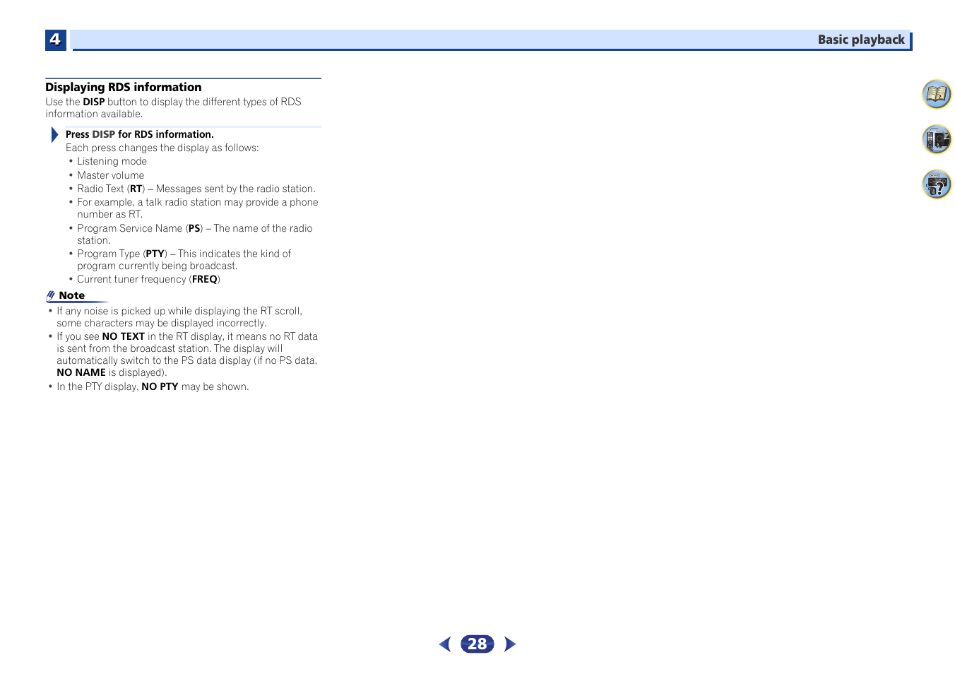 Displaying rds information | Pioneer VSX-423-S User Manual | Page 28 / 41