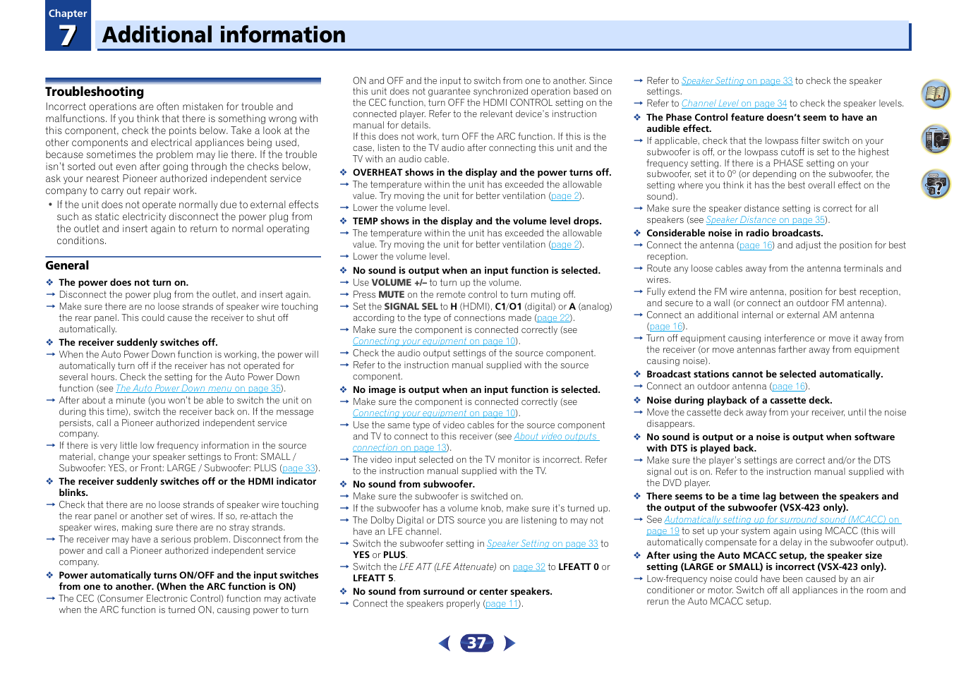 07 additional information, Troubleshooting, General | Additional information | Pioneer VSX-423-S User Manual | Page 37 / 41