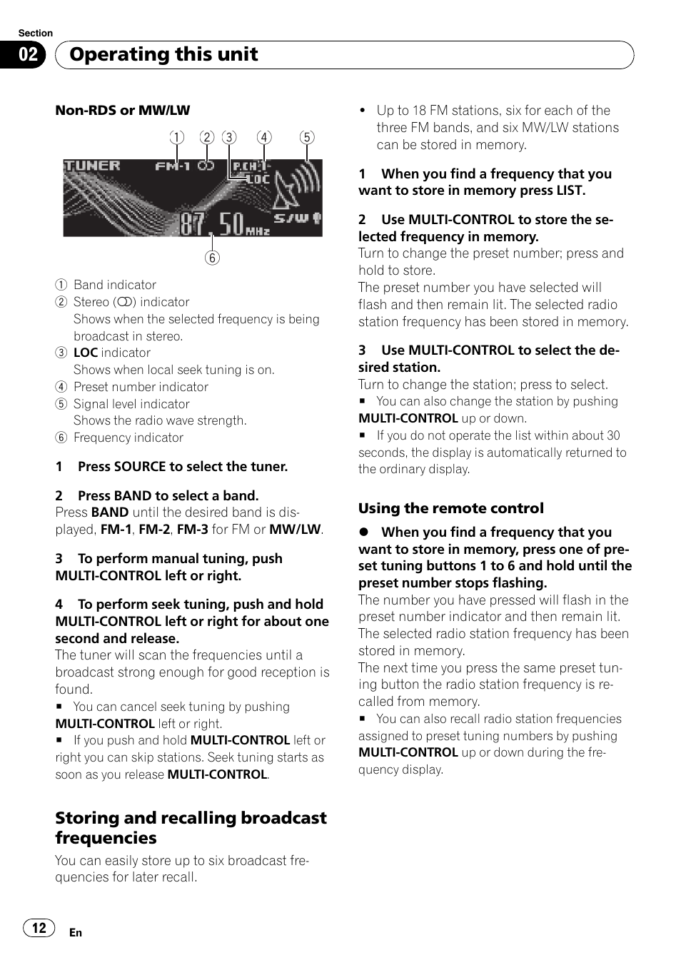 Storing and recalling broadcast, Frequencies, Operating this unit | Pioneer DEH-P7900UB User Manual | Page 12 / 142