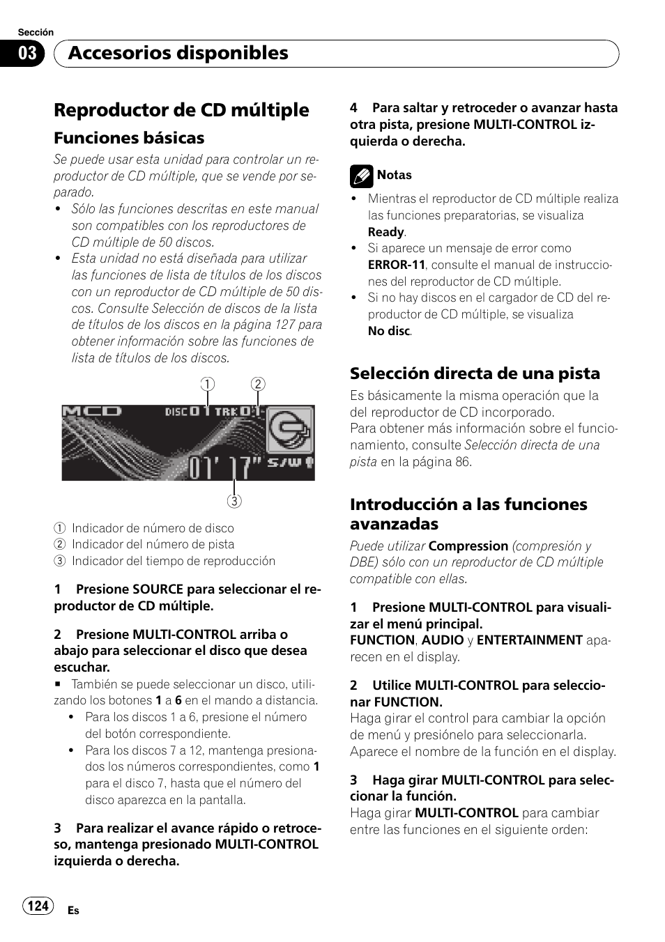 Reproductor de cd múltiple, Funciones básicas 124, Selección directa de una pista 124 | Introducción a las funciones, Avanzadas, Accesorios disponibles | Pioneer DEH-P7900UB User Manual | Page 124 / 142