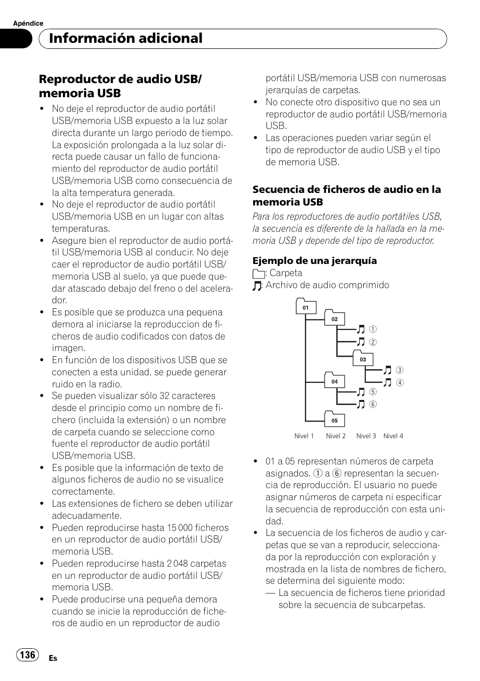 Reproductor de audio usb/memoria, Información adicional | Pioneer DEH-P7900UB User Manual | Page 136 / 142