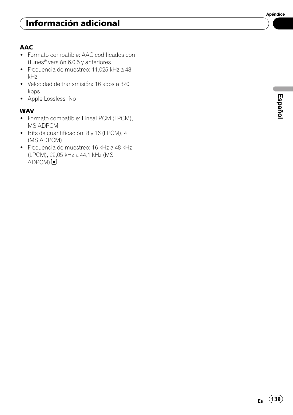 Información adicional | Pioneer DEH-P7900UB User Manual | Page 139 / 142