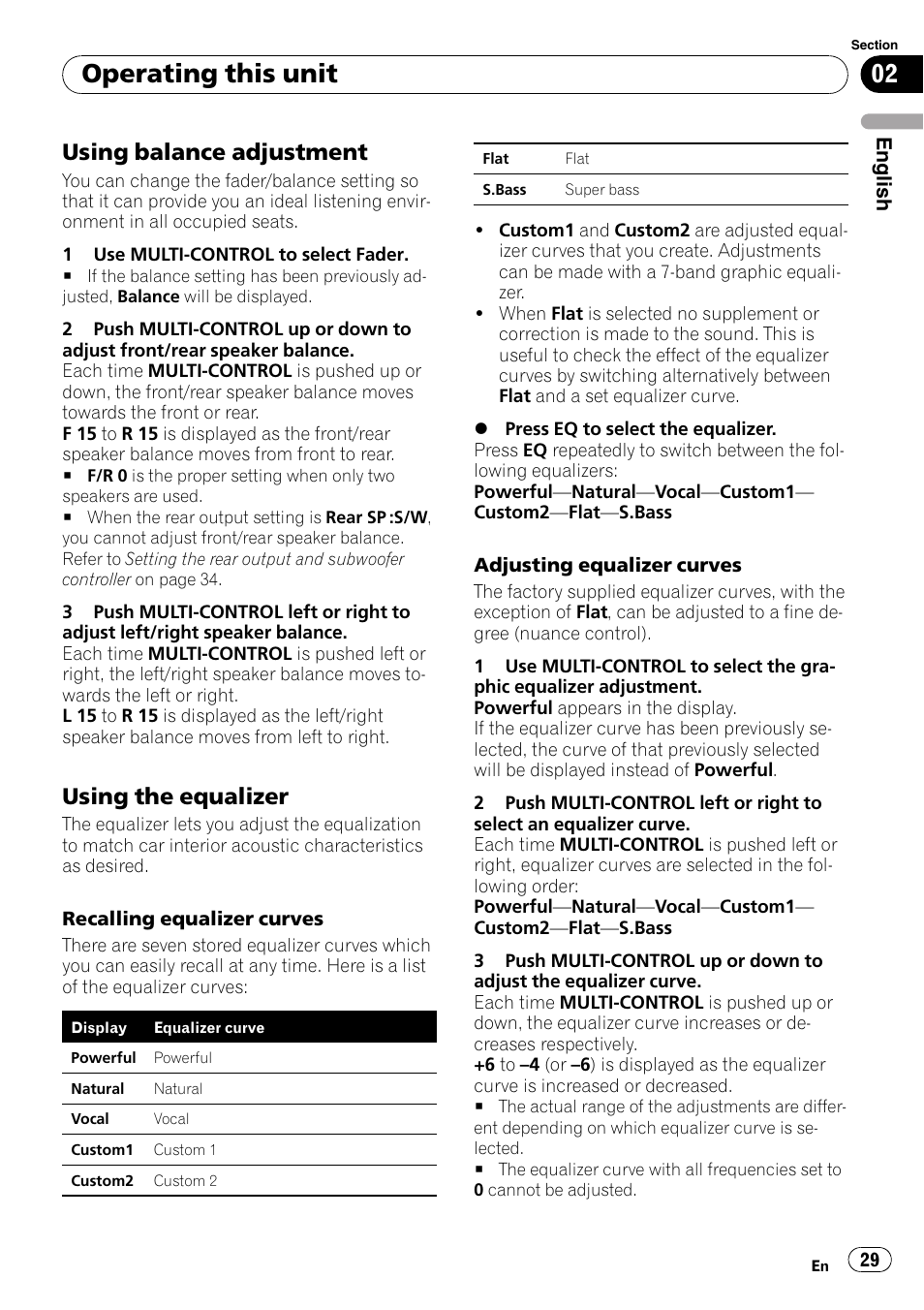 Using balance adjustment 29, Using the equalizer 29, Operating this unit | Using balance adjustment, Using the equalizer | Pioneer DEH-P7900UB User Manual | Page 29 / 142