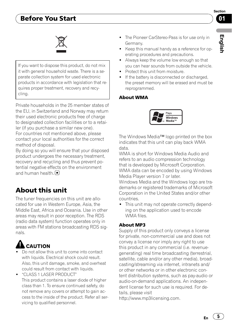 Before you start, About this unit | Pioneer DEH-P7900UB User Manual | Page 5 / 142