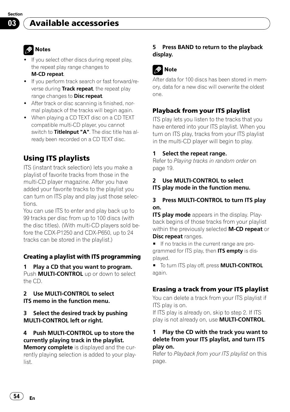 Using its playlists 54, Available accessories, Using its playlists | Pioneer DEH-P7900UB User Manual | Page 54 / 142