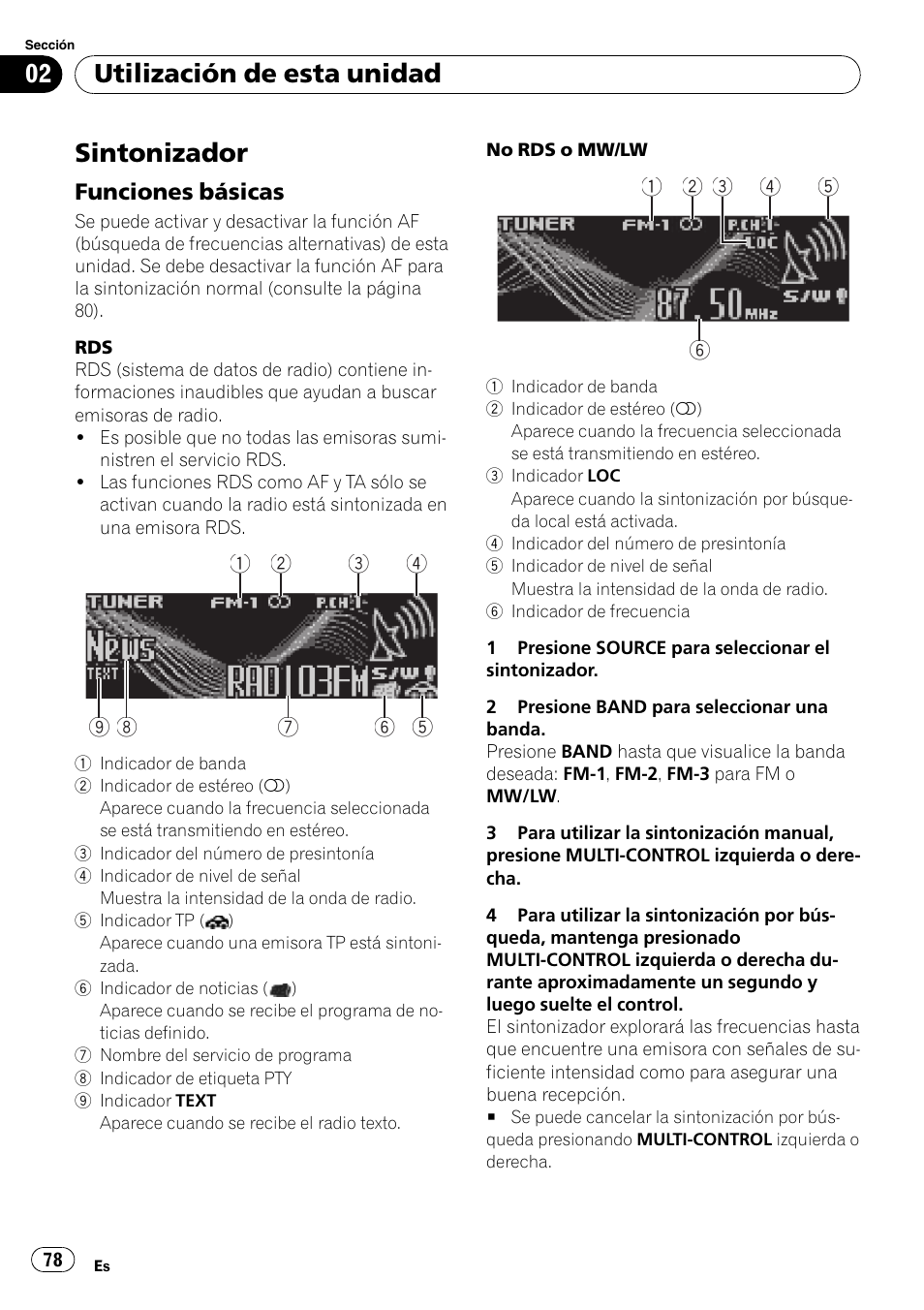 Sintonizador, Funciones básicas 78, Utilización de esta unidad | Pioneer DEH-P7900UB User Manual | Page 78 / 142