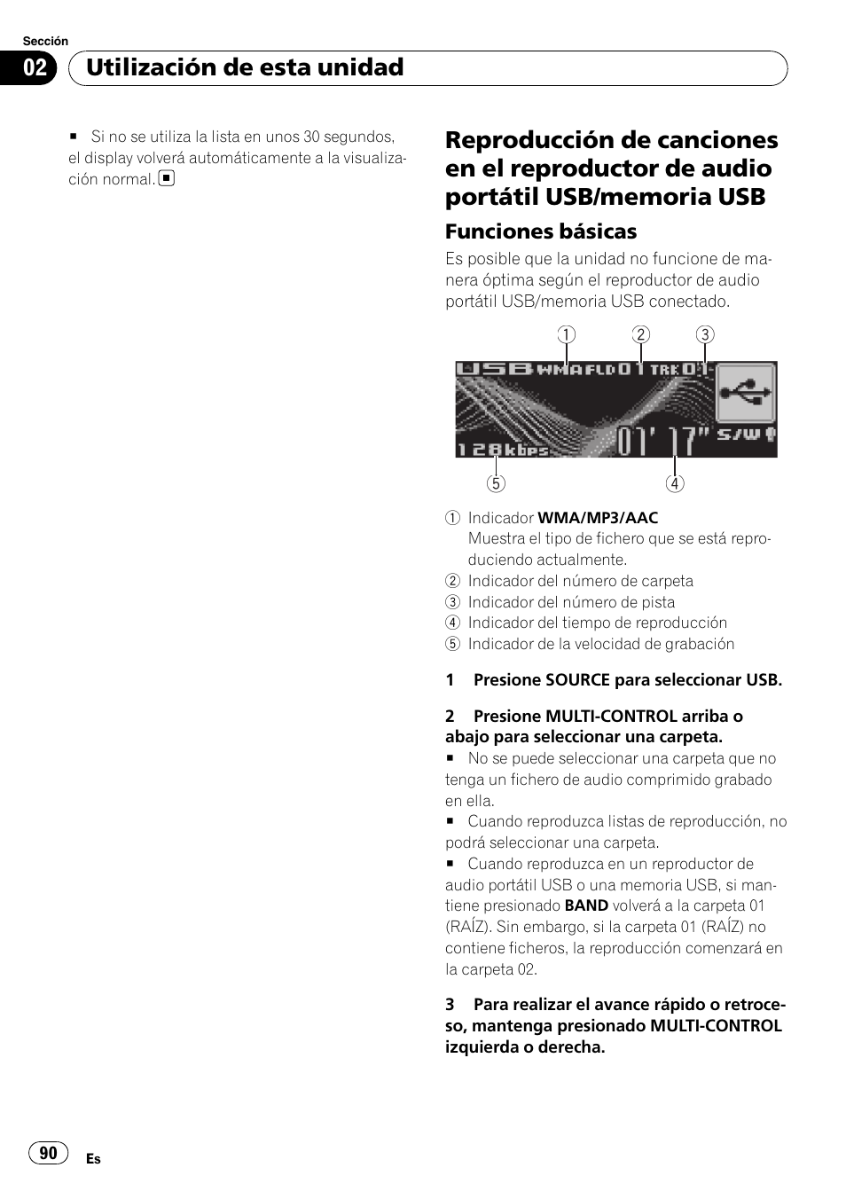 Reproducción de canciones en el, Reproductor de audio portátil usb/ memoria usb, Funciones básicas 90 | Utilización de esta unidad | Pioneer DEH-P7900UB User Manual | Page 90 / 142