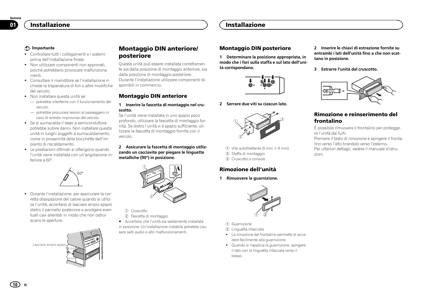 Italiano, Montaggio din anteriore/ posteriore, Installazione | Pioneer DEH-X7500SD User Manual | Page 10 / 32