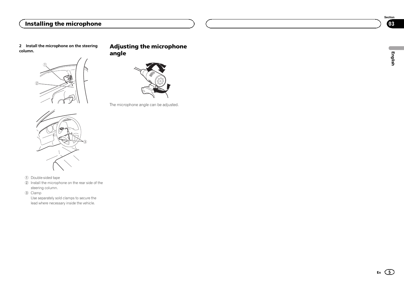 Adjusting the microphone angle, Installing the microphone | Pioneer DEH-X7500SD User Manual | Page 5 / 32