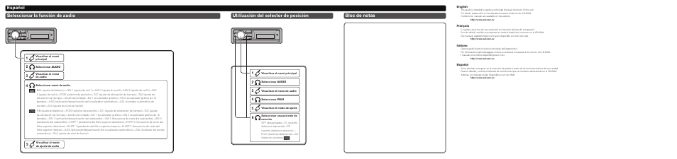 Español seleccionar la función de audio, Utilización del selector de posición, Bloc de notas | Pioneer DEH-80PRS User Manual | Page 8 / 8