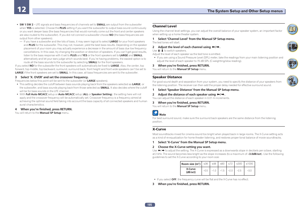 Channel level, Speaker distance | Pioneer SC-LX78-K User Manual | Page 105 / 140