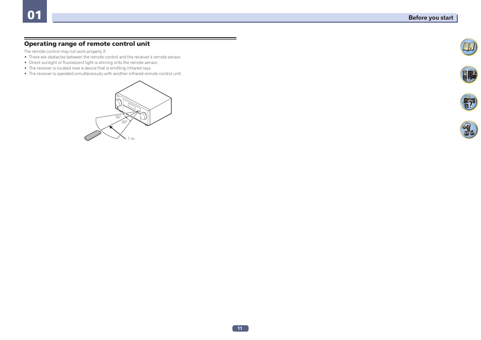 Operating range of remote control unit | Pioneer SC-LX78-K User Manual | Page 11 / 140