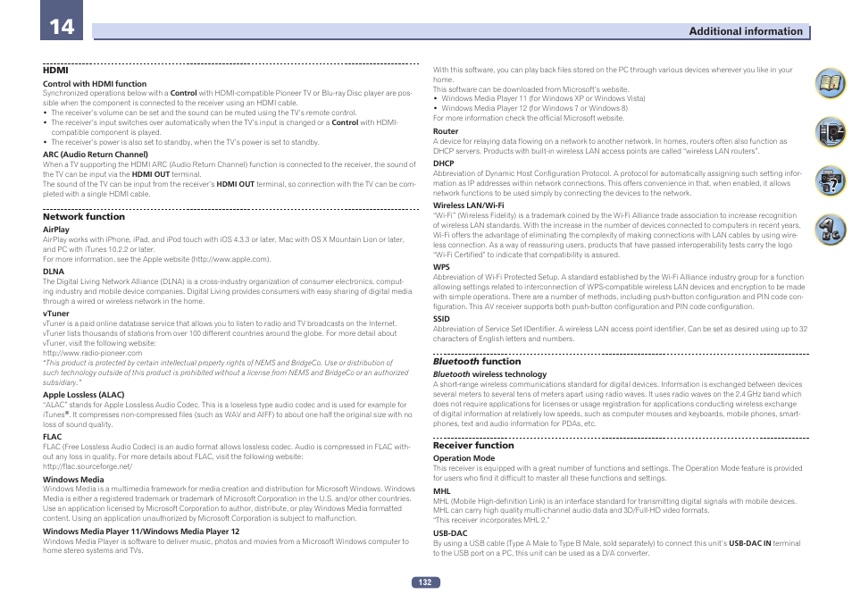 Vtuner, Windows media player 11/windows media player 12 | Pioneer SC-LX78-K User Manual | Page 132 / 140