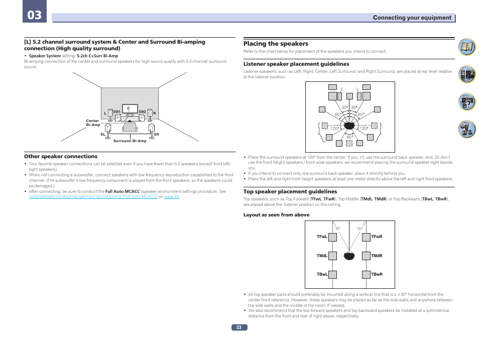 Placing the speakers | Pioneer SC-LX78-K User Manual | Page 23 / 140