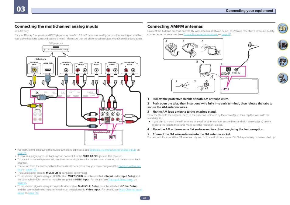 Connecting am/fm antennas, Antenna am loop fm unbal 75 | Pioneer SC-LX78-K User Manual | Page 39 / 140