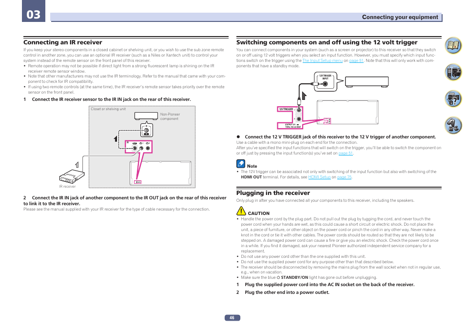 Plugging in the receiver, Out in 1 in 2 ir | Pioneer SC-LX78-K User Manual | Page 46 / 140