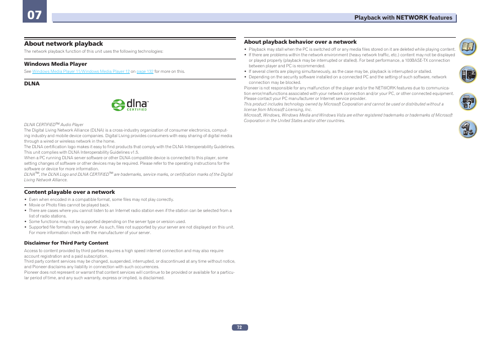 About network playback | Pioneer SC-LX78-K User Manual | Page 72 / 140