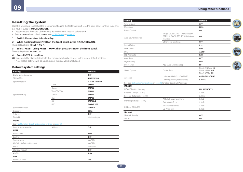 Resetting the system | Pioneer SC-LX78-K User Manual | Page 87 / 140