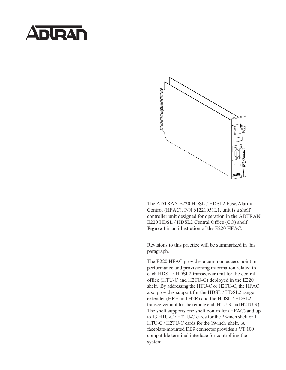 ADTRAN E220 HFAC HDSL2 User Manual | 20 pages