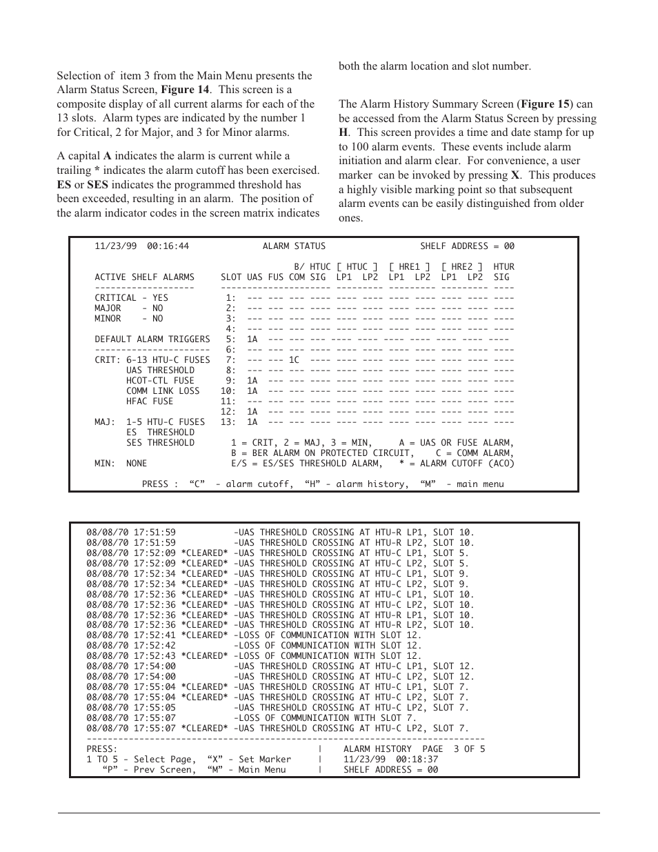 Figure 15. alarm history screen | ADTRAN E220 HFAC HDSL2 User Manual | Page 14 / 20