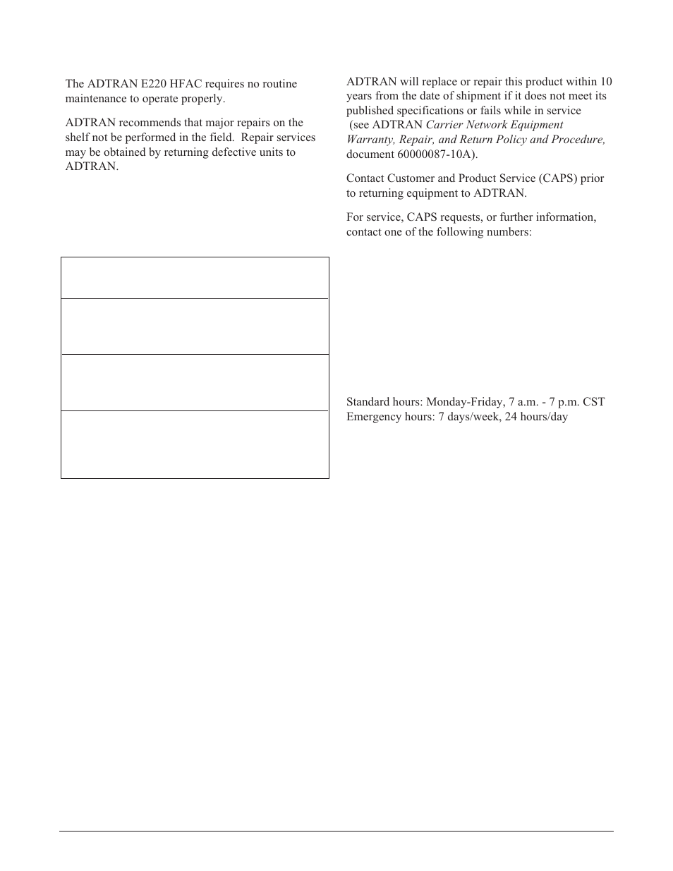 ADTRAN E220 HFAC HDSL2 User Manual | Page 20 / 20