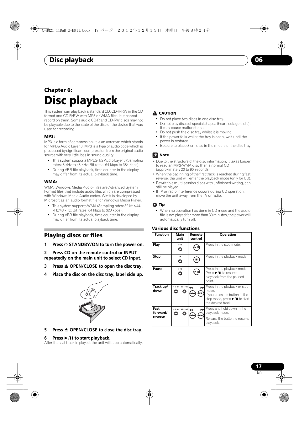 06 disc playback, Playing discs or files, Disc playback | Disc playback 06, Chapter 6 | Pioneer X-HM11DAB-K User Manual | Page 17 / 36