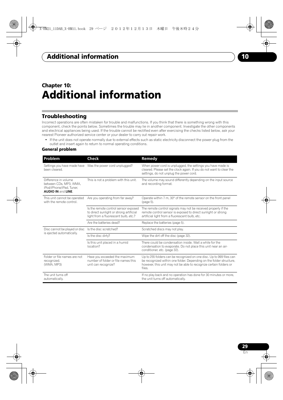 10 additional information, Troubleshooting, Additional information | Additional information 10, Chapter 10 | Pioneer X-HM11DAB-K User Manual | Page 29 / 36