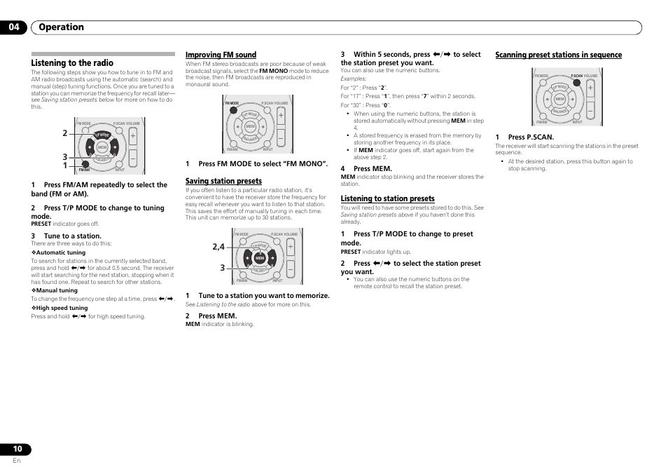 Listening to the radio, 04 operation | Pioneer SX-20-S User Manual | Page 10 / 15