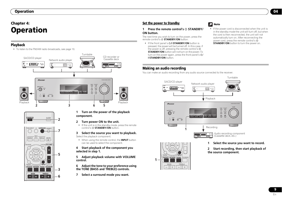 04 operation, Playback making an audio recording, Operation | Operation 04, Chapter 4, Playback, Making an audio recording | Pioneer SX-20-S User Manual | Page 9 / 15