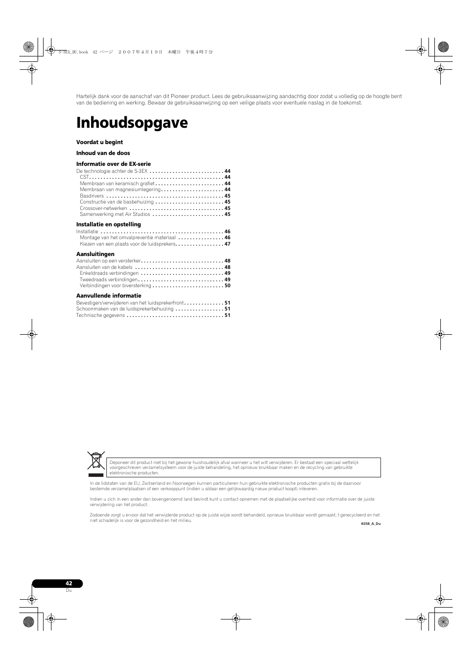 Inhoudsopgave | Pioneer S-3EX-QL User Manual | Page 42 / 124