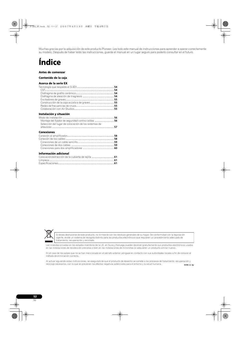 Índice | Pioneer S-3EX-QL User Manual | Page 52 / 124