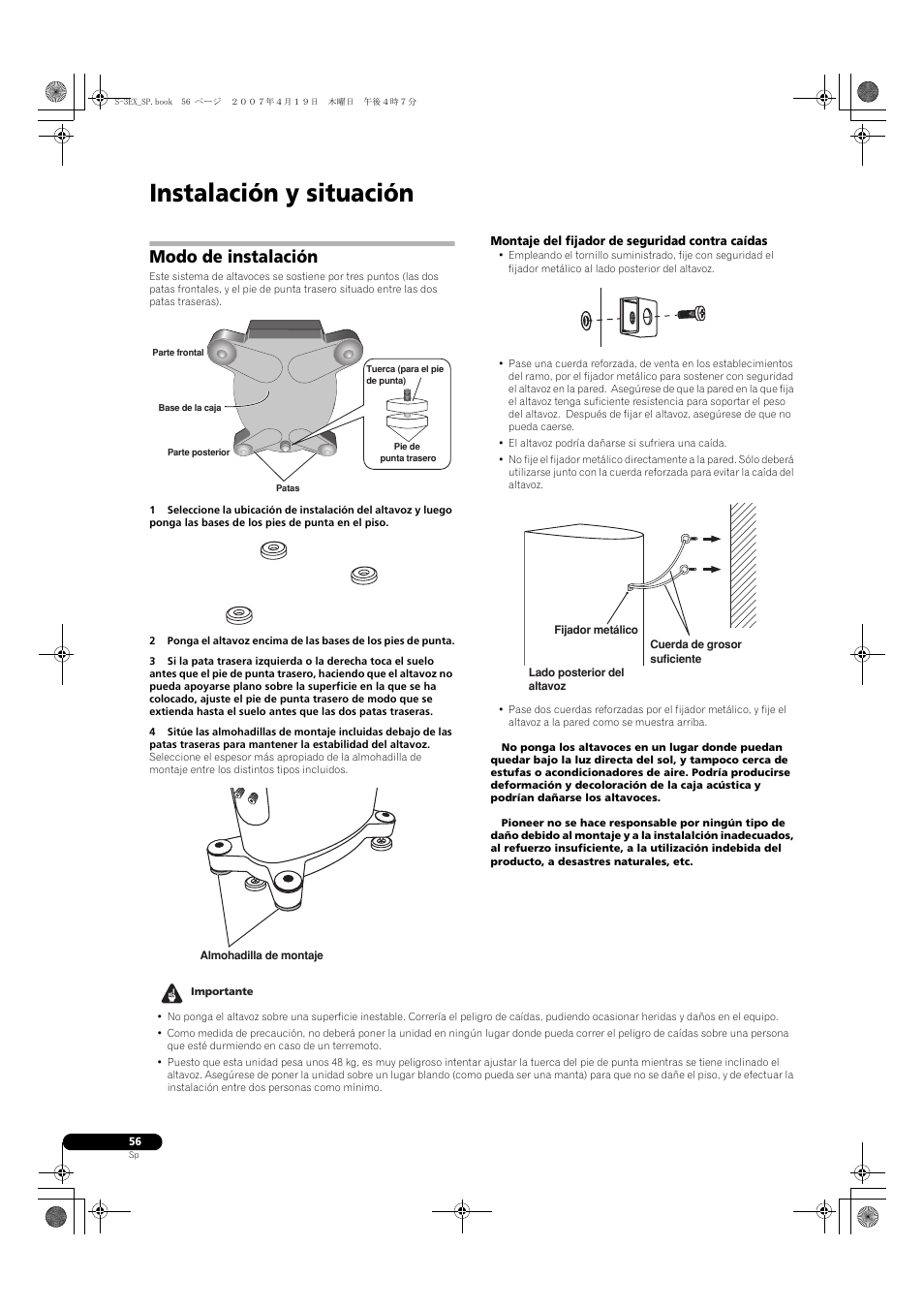 Instalación y situación, Modo de instalación | Pioneer S-3EX-QL User Manual | Page 56 / 124